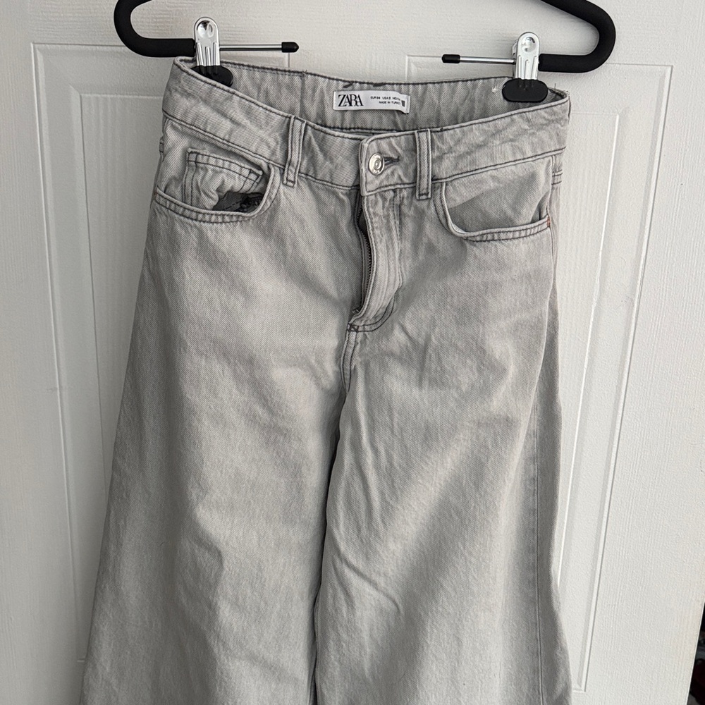 Zara Women's Gray Palazzo Wide Leg Jeans